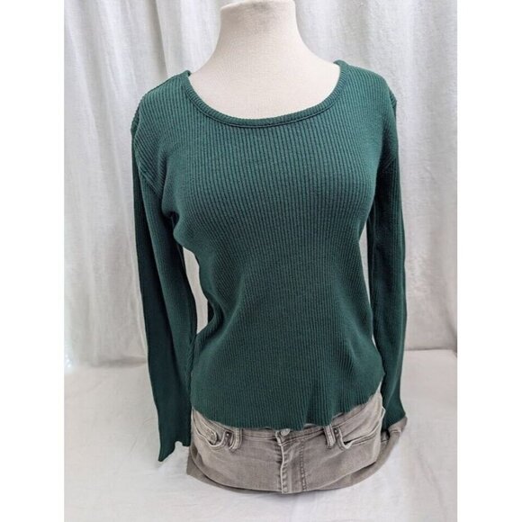 Styles to Go Sweaters - Styles to Go women's Large green scoop neck ribbed sweater 100% cotton Y2k SW10